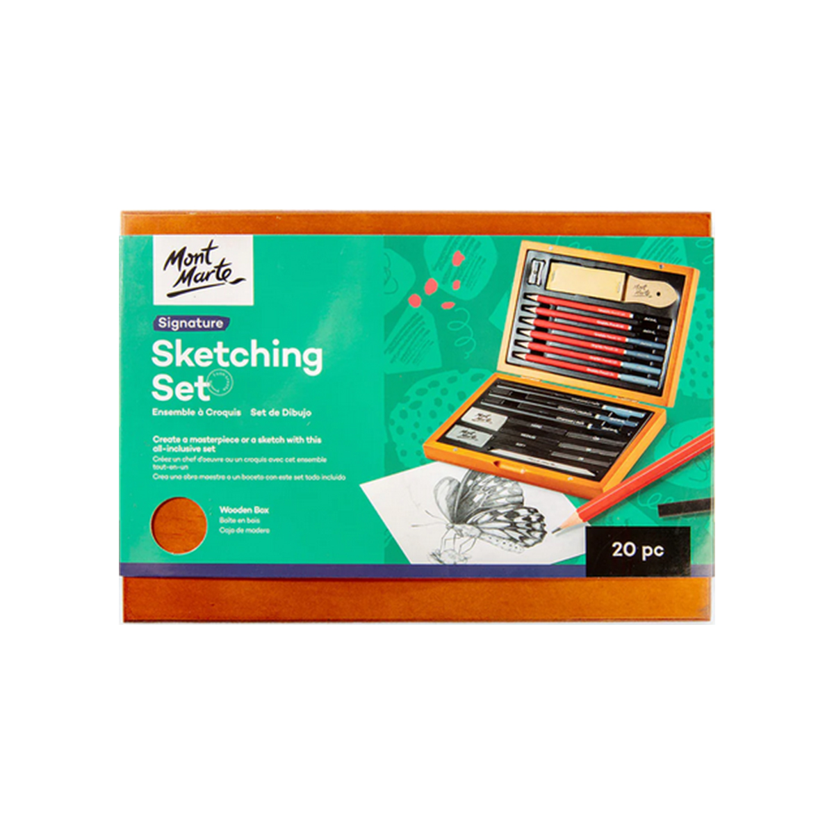 Sketching Set in Wooden Box - 20 pcs.